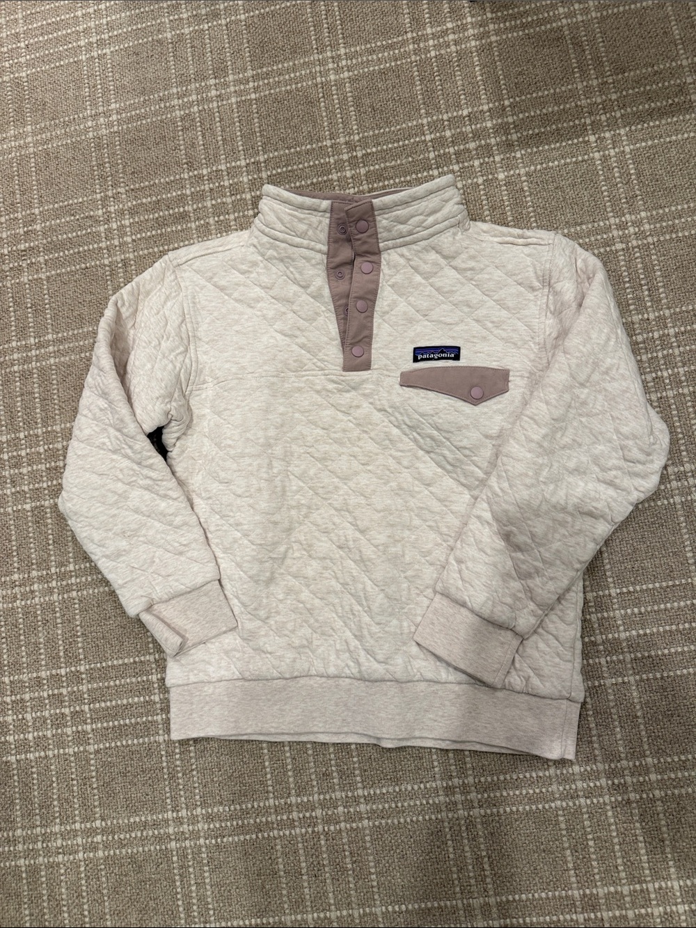 Patagonia Kids Quilted Snap Pullover Sweatshirt - Light Cream